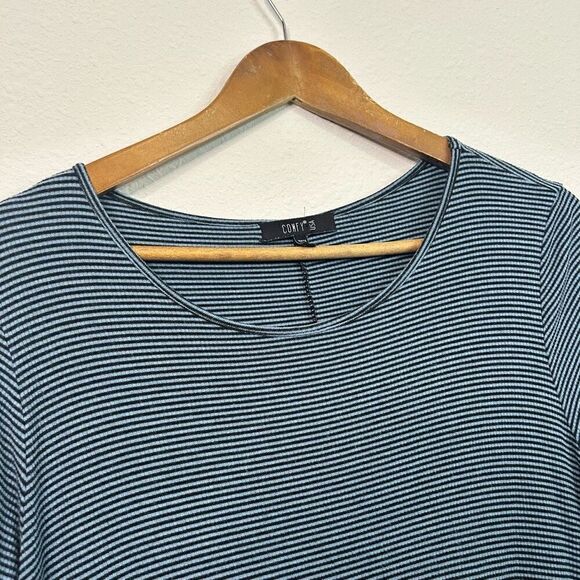 Comfy USA Blue Micro Striped Long Sleeve Asymmetrical Rayon Top Size L - Picture 5 of 13